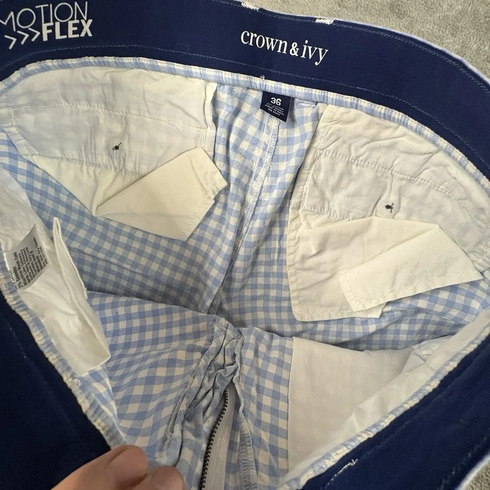 Crown & Ivy Men's 36.5 Blue & White Gingham Check Shorts Stretch Preppy Casual